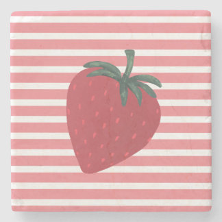 Dessous-de-verre En Pierre Red Strawberry Fruit and Stripes