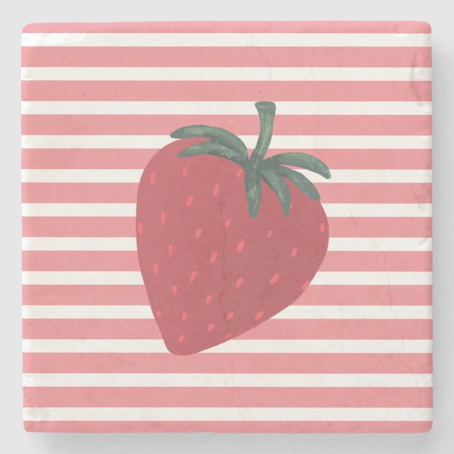 Dessous-de-verre En Pierre Red Strawberry Fruit and Stripes (Devant)