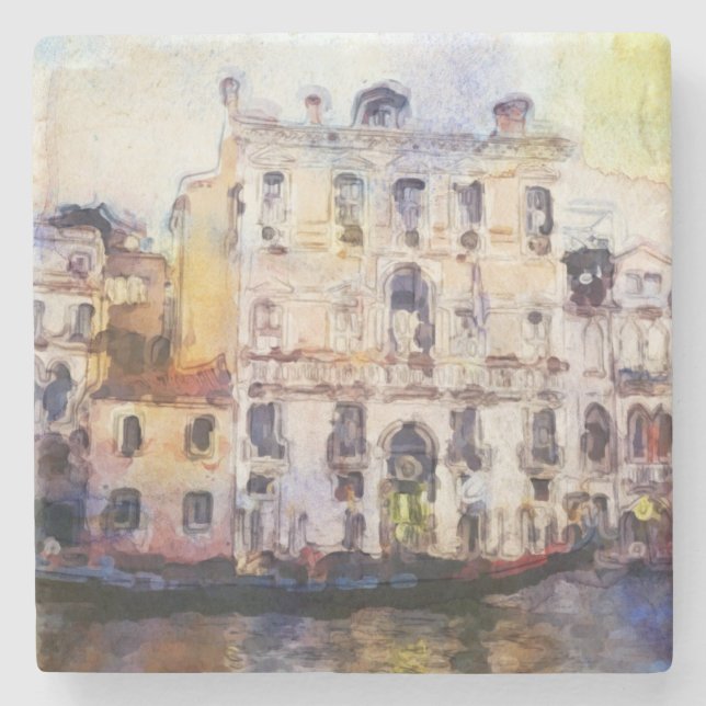 Dessous-de-verre En Pierre Regarde OD Venise faite dans l'aquarelle (Devant)
