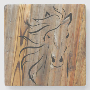 Dessous-de-verre En Pierre Regarder en bois rustique - Cheval sauvage tête