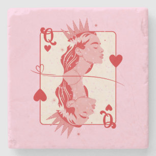 Dessous-de-verre En Pierre Reine de Cœur Art Prépa Rouge et Rose
