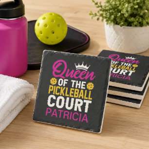 Dessous-de-verre En Pierre Reine du terrain de Pickleball Nom personnalisé