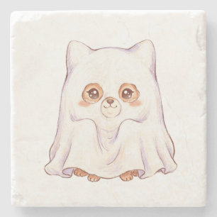 Dessous-de-verre En Pierre Renard fantôme mignon Halloween - Animaux dodus mi