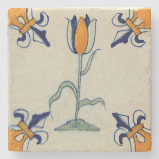 Dessous-de-verre En Pierre Repro Tulipe jaune traditionnelle Delft Tile (Devant)