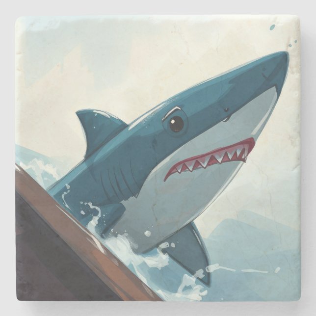 Dessous-de-verre En Pierre Requin près du bateau (Devant)