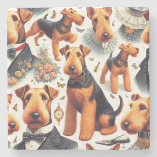 Dessous-de-verre En Pierre Retro Airedale Terrier sans fil