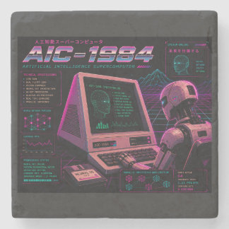 Dessous-de-verre En Pierre Rétro Futuriste Robot Informatique IA Vaporwave Né