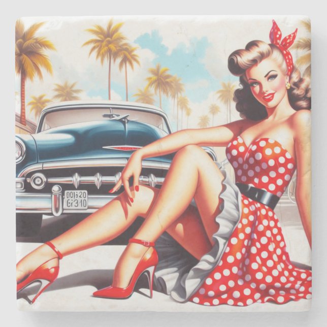 Dessous-de-verre En Pierre Retro Girl Classic Pin Up (Devant)
