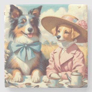 Dessous-de-verre En Pierre Retro Love Chiens Peinture à l'huile