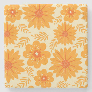 Dessous-de-verre En Pierre Retro Vintage Orange Botanique Fleur Motif Automne