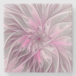 Dessous-de-verre En Pierre Rêve de fleur rose fractale, motif de fantaisie fl