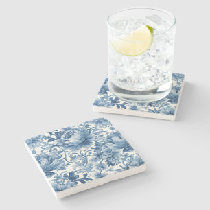 Dessous-de-verre En Pierre Rêves Bleus   Chinoiserie Aquarelle Florale Blanch