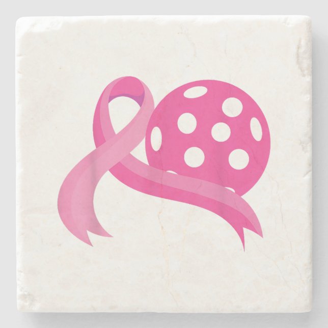 Dessous-de-verre En Pierre Ribbon Coeur Rose Cute Pickleball Cancer du sein A (Devant)