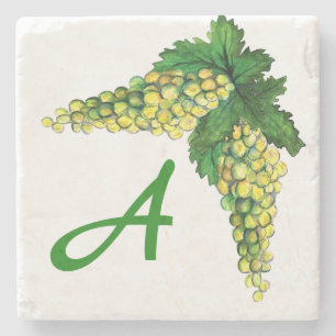 Dessous-de-verre En Pierre Riesling Vin Blanc Raisins Monogramme Personnalisé