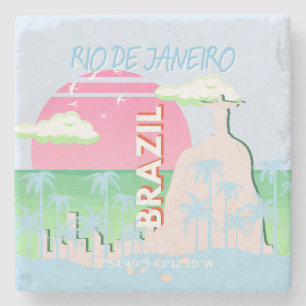Dessous-de-verre En Pierre Rio de Janeiro Brésil Voyage Art Blue Illustration