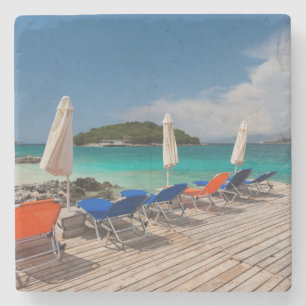 Dessous-de-verre En Pierre Riviera albanaise, Ksamil, bord de mer de la ville