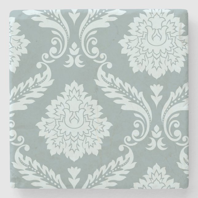 Dessous-de-verre En Pierre Rococo Damask Art I Duck Egg Blue+Teal (Devant)