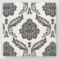 Rococo Damask grand motif Noir sur Blanc