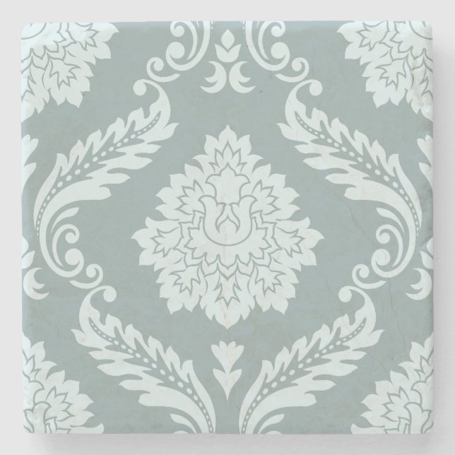 Dessous-de-verre En Pierre Rococo Damask Lg Pattern Duck Egg Blue+Teal (Devant)