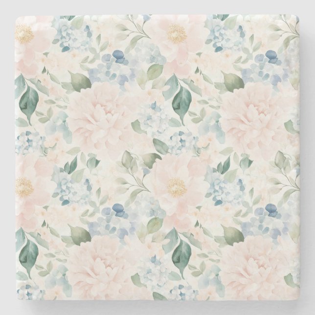 Dessous-de-verre En Pierre Romantic Pale Blue Blush Pink Flowers (Devant)