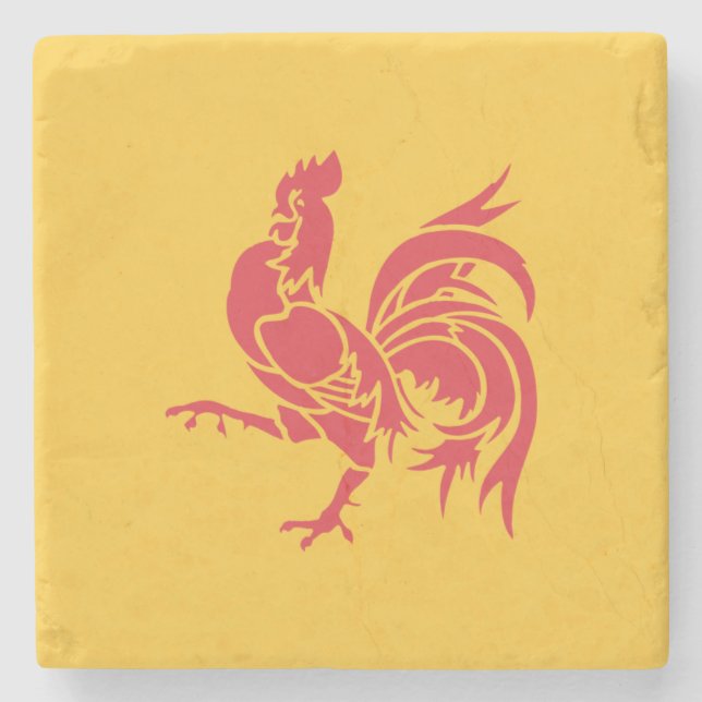 Dessous-de-verre En Pierre Rooster rouge (Drapeau de Wallonie) (Devant)