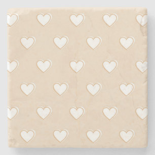 Dessous-de-verre En Pierre Rose blanc Beige mignon Motif de coeur simple