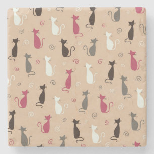 Dessous-de-verre En Pierre rose de motif de chats