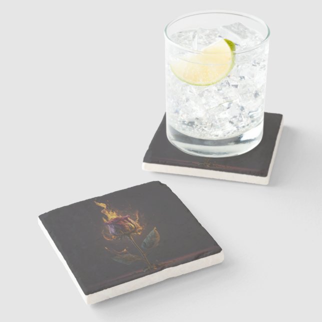 Dessous-de-verre En Pierre rose en feu (Côté)
