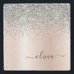 Dessous-de-verre En Pierre Rose Gold<br><div class="desc">Or rose - Blush Rose et Argent Faux Foil Parties scintillant étincelante métallique brossé Monogramme de métal Nom Carreau de pierre. Cela rend la remise de diplômes parfaite, doux 16 ans, mariage, douche nuptiale, anniversaire, baby shower ou cadeau de fête de bachelorette pour quelqu'un qui aime le luxe glam et...</div>
