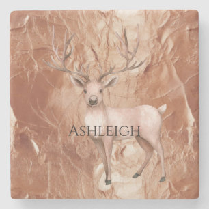 Dessous-de-verre En Pierre Rose Gold Blush Rose Bohème Cerf Arbre