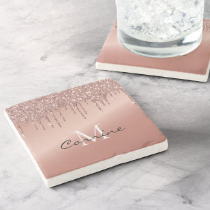 Dessous-de-verre En Pierre Rose Gold Pailleté Monogramme Nom Métallisé