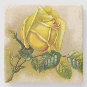 Dessous-de-verre En Pierre Rose jaune Antique Vintage Imprimer Art