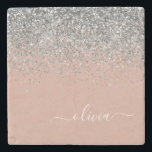 Dessous-de-verre En Pierre Rose or rose rose pâle Parties scintillant argent<br><div class="desc">Rose Gold - Blush Pink and Silver Sparkle Parties scintillant Script Monogramme Nom Pierre Carreau. Cela rend la remise de diplômes parfaite,  doux 16 ans,  mariage,  douche nuptiale,  anniversaire,  baby shower ou cadeau de fête de bachelorette pour quelqu'un qui aime le luxe glam et les styles chic.</div>