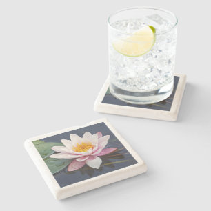 DESSOUS-DE-VERRE EN PIERRE "ROSE PALE, BLOSSOM LOTUS ENTIÈREMENT OUVERT"