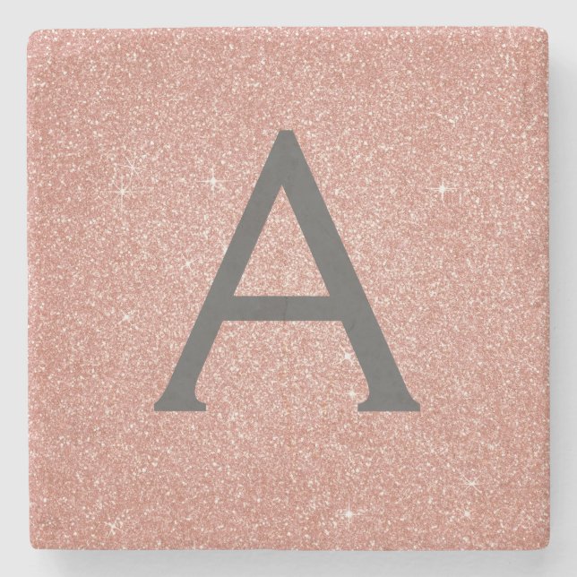 Dessous-de-verre En Pierre Rose Rose Parties scintillant Or & Monogramme étin (Devant)