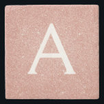 Dessous-de-verre En Pierre Rose Rose Parties scintillant Or & Monogramme étin<br><div class="desc">Parties scintillant Rose Rose Gold Faux et Sparkle Elegant Carrelage en Pierre. Ces Carreaux de pierre peuvent être customisés pour inclure votre nom initial et prénom et faire un grand mariage,  anniversaire,  doux 16 anniversaire ou cadeau de Noël.</div>