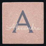 Dessous-de-verre En Pierre Rose Rose Rose Gold Marine Parties scintillant ble<br><div class="desc">Rose Rose Gold et Navy Blue Faux Parties scintillant et Sparkle Elegant Carrelage en Pierre. Ces Carreaux de pierre peuvent être customisés pour inclure votre nom initial et prénom.</div>