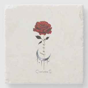 Dessous-de-verre En Pierre Rose rouge gothique et lune de croissant avec amou