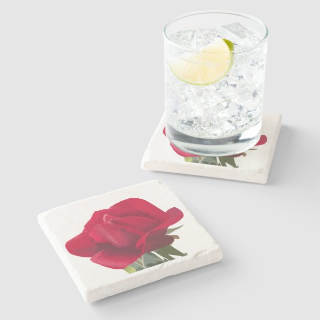 Dessous-de-verre En Pierre Rose rouge - Red rose  (Côté)