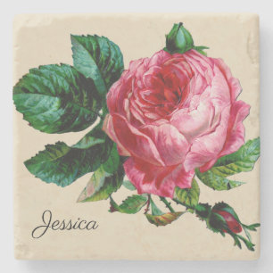 Dessous-de-verre En Pierre Rose vintage avec votre nom