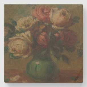 Dessous-de-verre En Pierre Roses florissants dans un vase de Pierre Renoir Cl