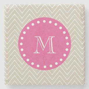 Dessous-de-verre En Pierre Roses indien, Chevron beige votre monogramme