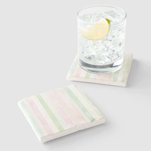 Dessous-de-verre En Pierre Roses Menthe Blanche Rayures (Côté)
