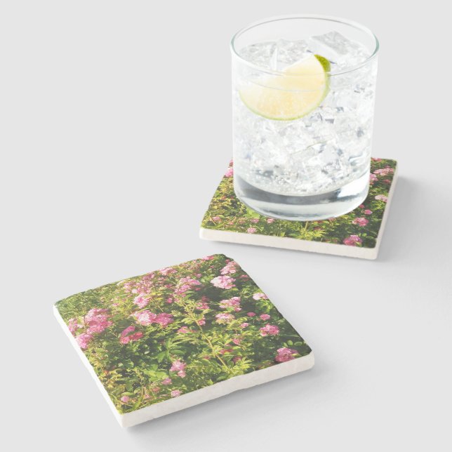 Dessous-de-verre En Pierre Roses roses en fleur (Côté)