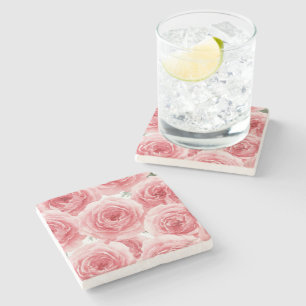 Dessous-de-verre En Pierre Roses Rouges Aquarelle Fleurs Motif Rose Pâle