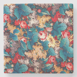 Dessous-de-verre En Pierre Roses rouges vintages et motif floral lilas