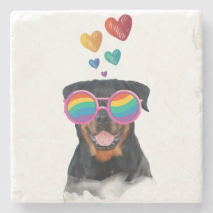 Dessous-de-verre En Pierre Rottweiler Chien avec Coeurs Saint-Valentin