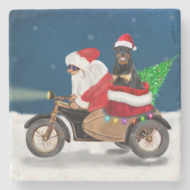Dessous-de-verre En Pierre Rottweiler Chien Noël Père Noël (Devant)