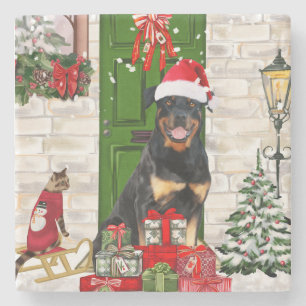 Dessous-de-verre En Pierre Rotweiler Chien Noël
