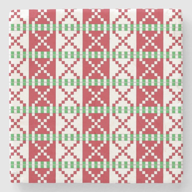 Dessous-de-verre En Pierre Rouge, blanc, vert letton Letton Ethnic Folk art (Devant)